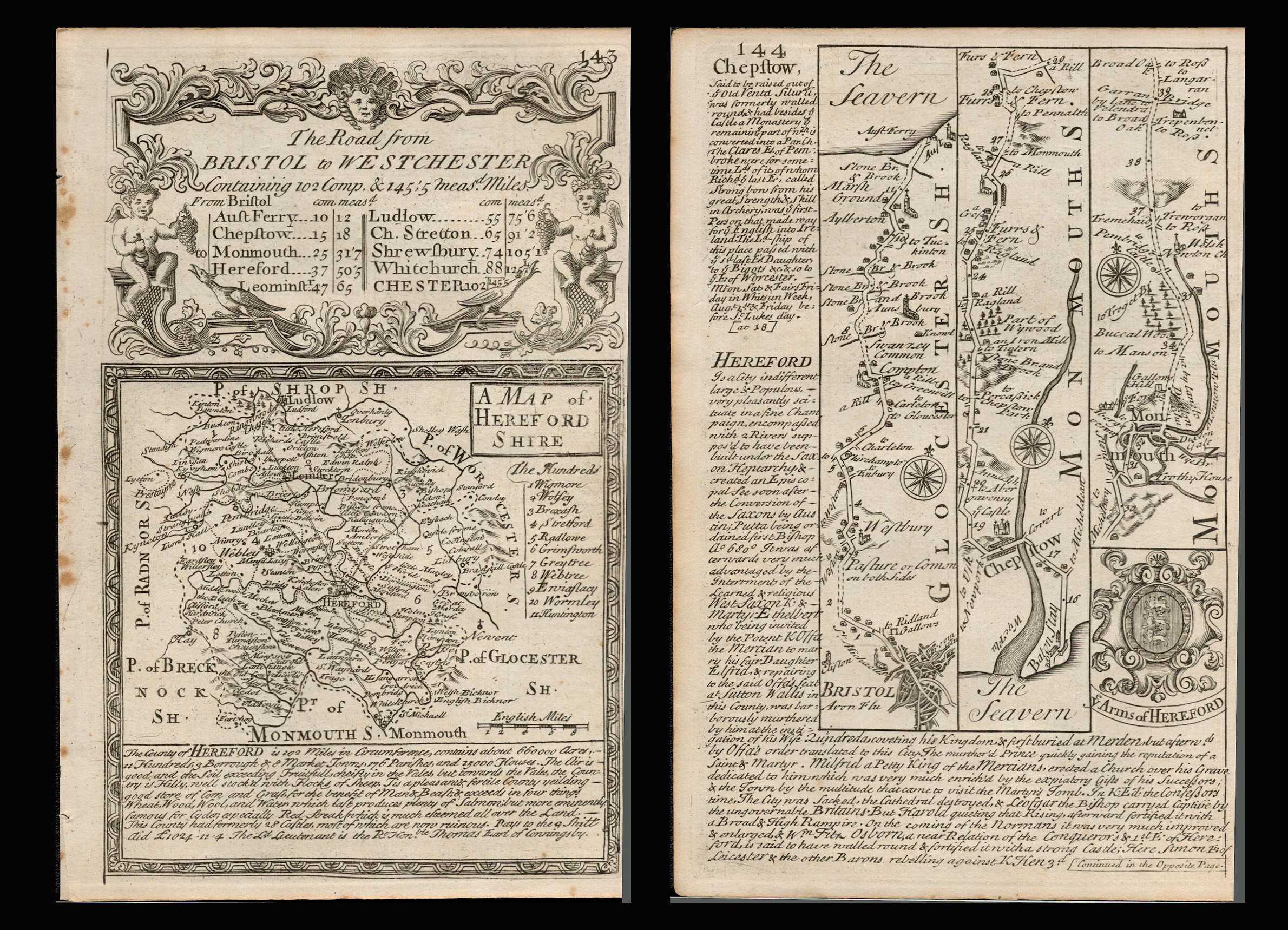 Bowen 290 Yrs Old Detailed Road Map Bristol, Chepstow, Monmouth Hereford.