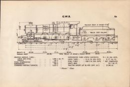 GWR Railway Manor Class Locomotive Detailed Drawing Diagram 85 Yrs Old Print.