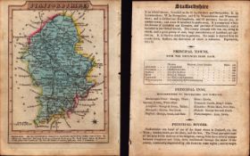 Staffordshire 200 Yr Old Engraved Hand Coloured George IV Antique Map & Text.