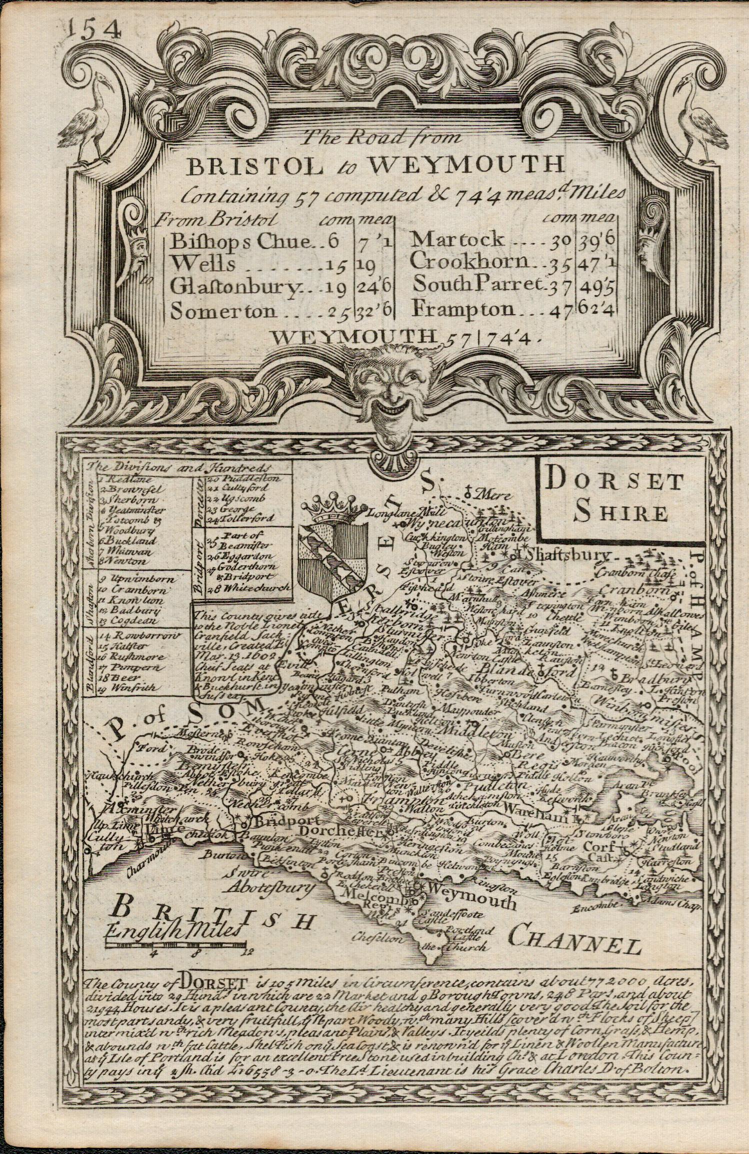 Bowen 290 Yrs Old Detailed Road Map Bristol To Weymouth Dorsetshire. - Image 2 of 4