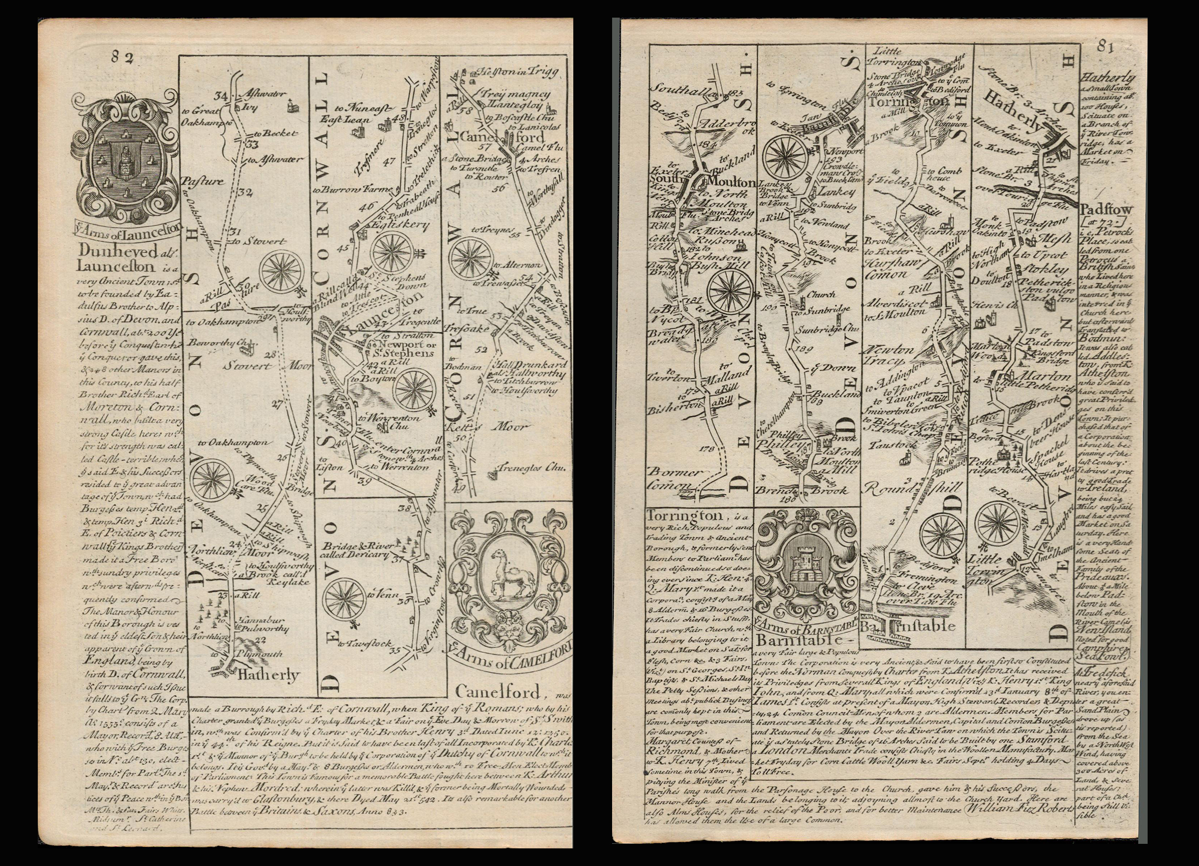 Bowen 290 Yrs Old Detailed Road Map Cornwall Padstow Camleford.