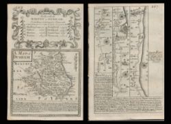 Bowen 290 Yrs Old Detailed Road Map Whitby to Durham Newcastle North East.