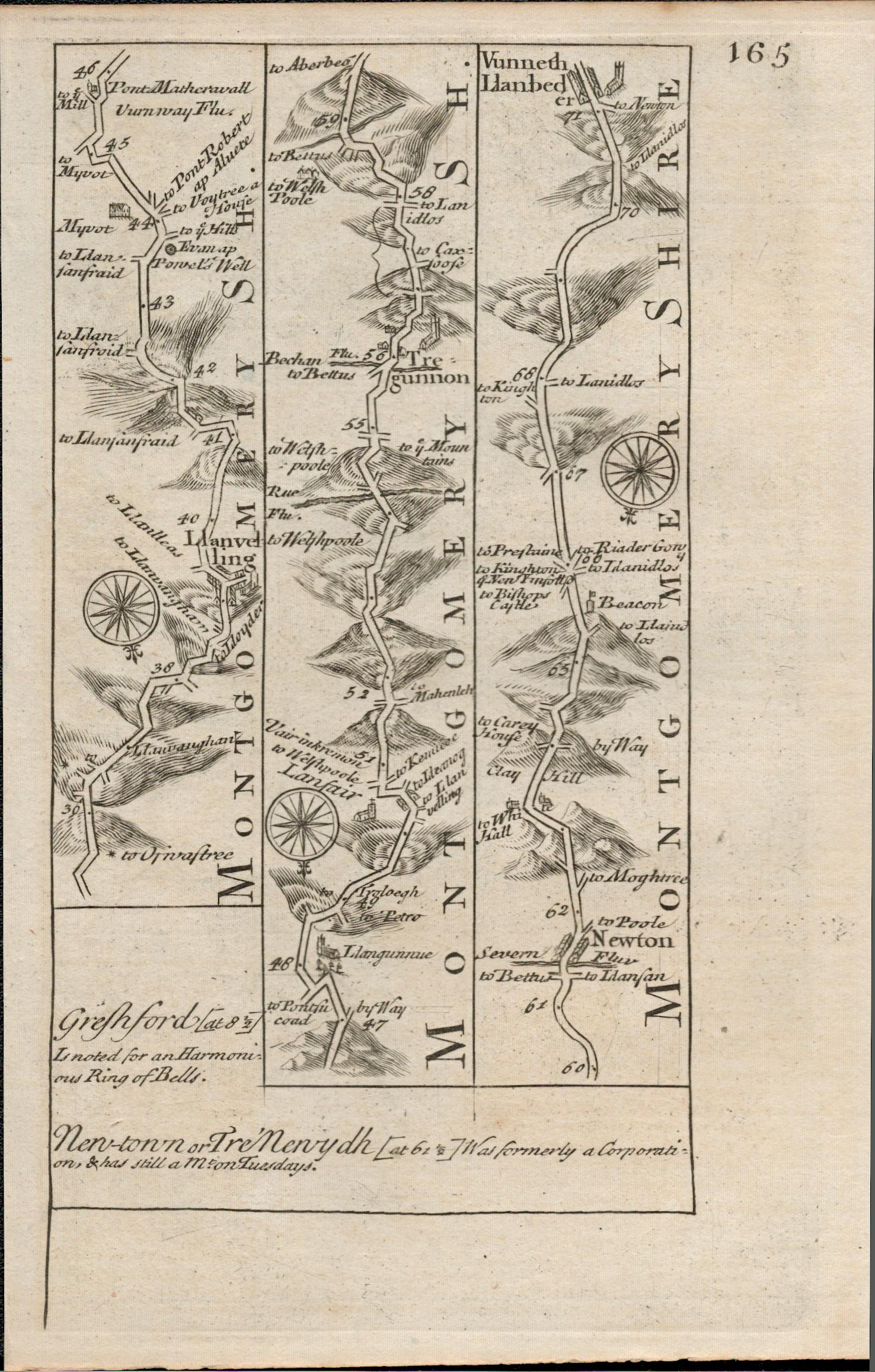 Bowen 290 Yrs Old Detailed Road Map Wales Tregynon Newtown Wells, Brecon. - Image 3 of 4