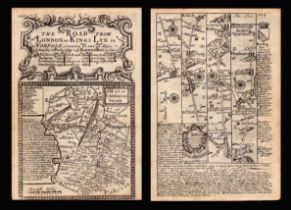 Bowen 290 Yrs Old Detailed Road Map The Road From London to Kings Lynn.