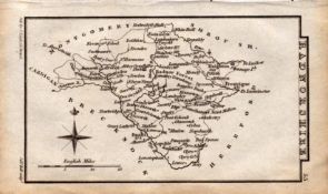 Wales Radnorshire Antique Copper Engraved George IV Map by Sidney Hall.