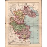 County Of Louth Ireland Antique Detailed Coloured Victorian Map.