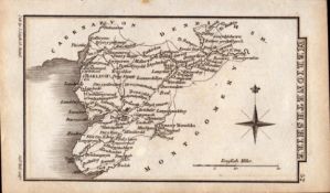 Wales Merionethshire Antique Copper Engraved George IV Map by Sidney Hall.