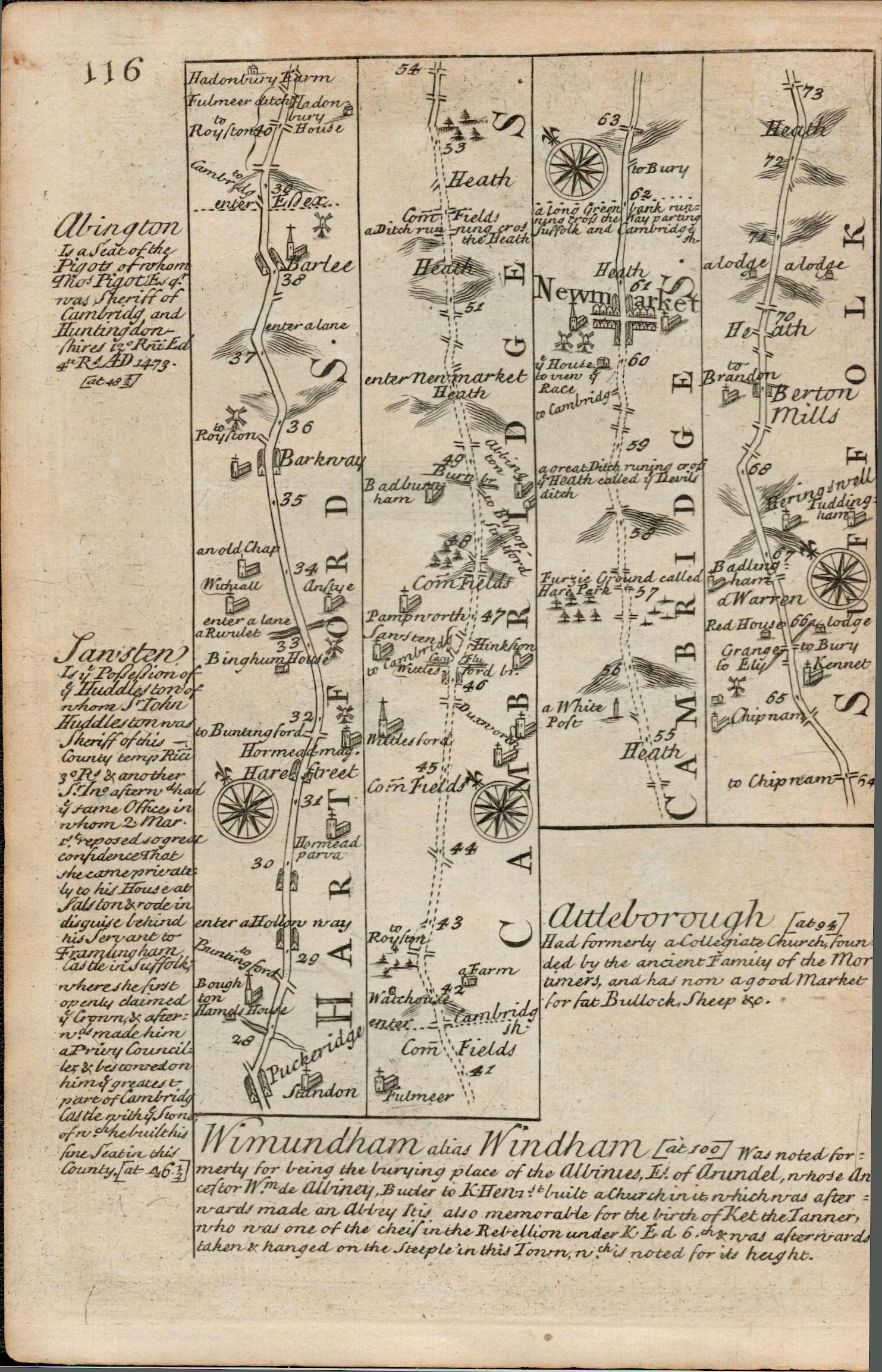 Bowen 290 Yrs Old Detailed Road Map London-Norwich Puckeridge, Newmarket. - Image 3 of 4