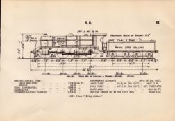 S.R. Railway King Arthur Detailed Drawing Diagram 85 Yrs Old Print.