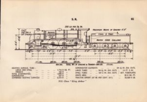 S.R. Railway King Arthur Detailed Drawing Diagram 85 Yrs Old Print.