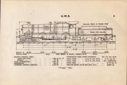 GWR Railway Grange Class Locomotive Detailed Drawing Diagram 85 Yrs Old Print.