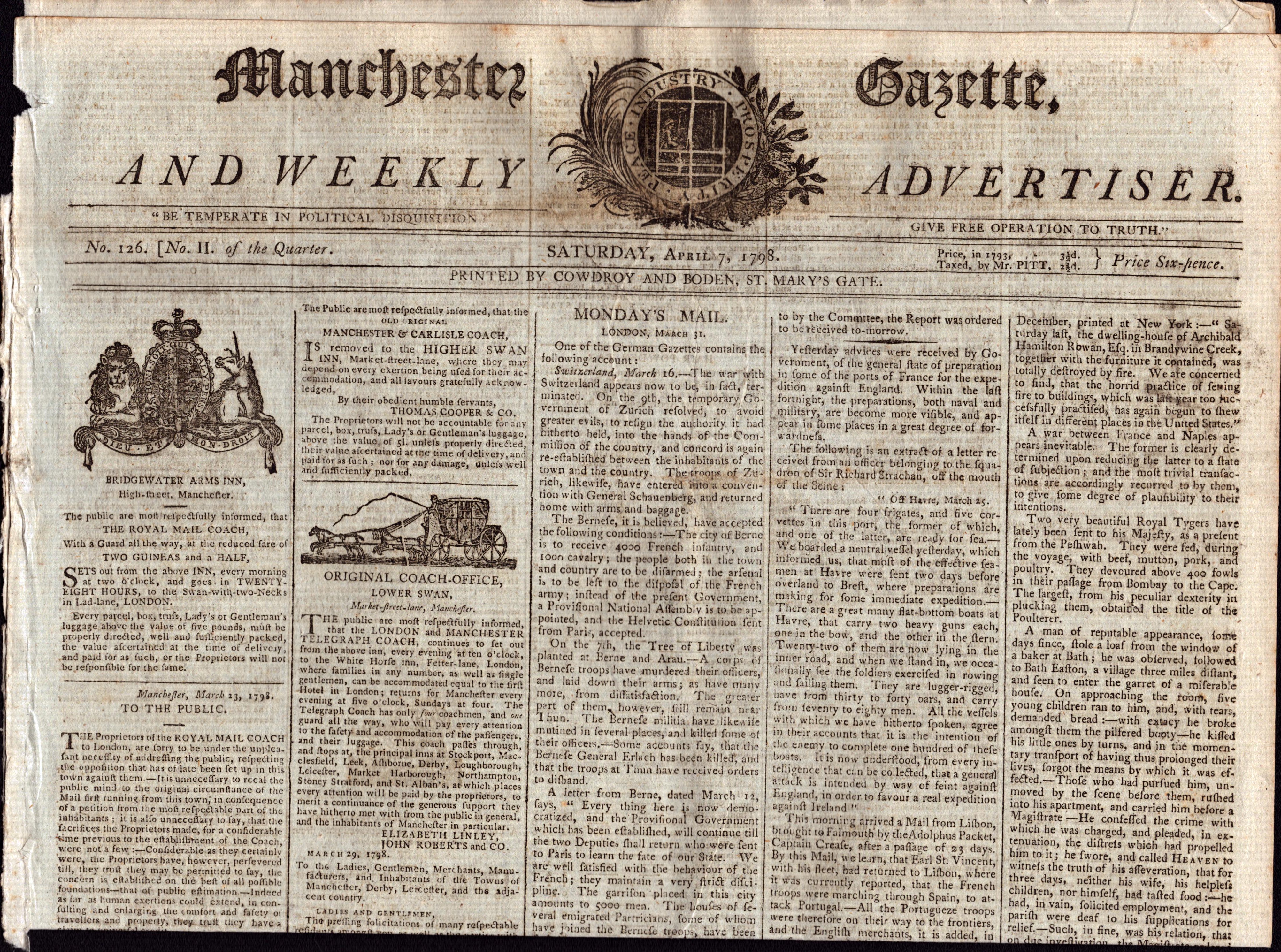 Collection of 7 Antique 1798/1799 Newspapers Bonaparte, Irish Rebellion, Etc - Image 12 of 15