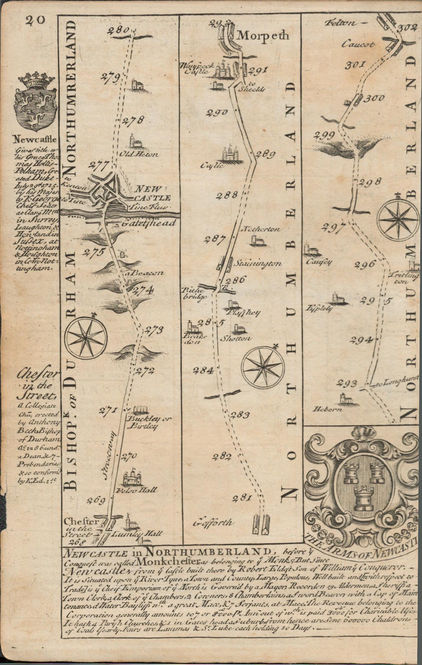 Bowen 290 Yrs Old Detailed Road Map Arms of the City of Durham & Newcastle. - Image 3 of 4