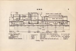 GWR Railway Bulldog Class Locomotive Detailed Drawing Diagram 85 Yrs Old Print.