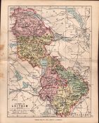 County Of Leitrim Ireland Antique Detailed Coloured Victorian Map.
