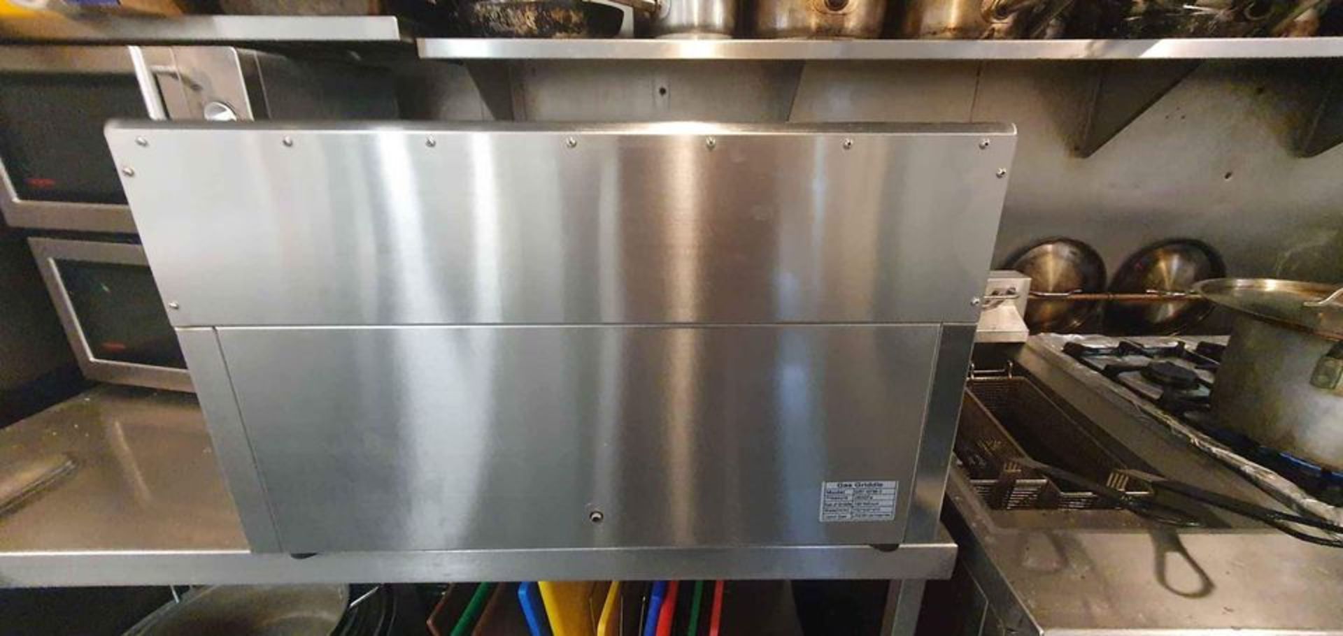 Unused Countertop Gas Powered Griddle Half Ribbed, Half Flat