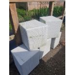 A Set of 5 White Rattan Garden Stools