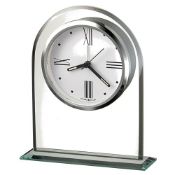Howard Miller Regent Table Clock 645-579 – Beveled Glass Arch Timepiece, Glass Base Mount, Black