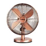 Tower T605000C Metal Desk Fan with 3 Speeds, Automatic Oscillation, 35W, Copper