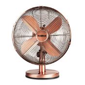 Tower T605000C Metal Desk Fan with 3 Speeds, Automatic Oscillation, 35W, Copper