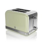Swan ST19010GN Retro 2-Slice Toaster with Defost/Reheat/Cancel Functions, Cord Storage, 815W, Ret...