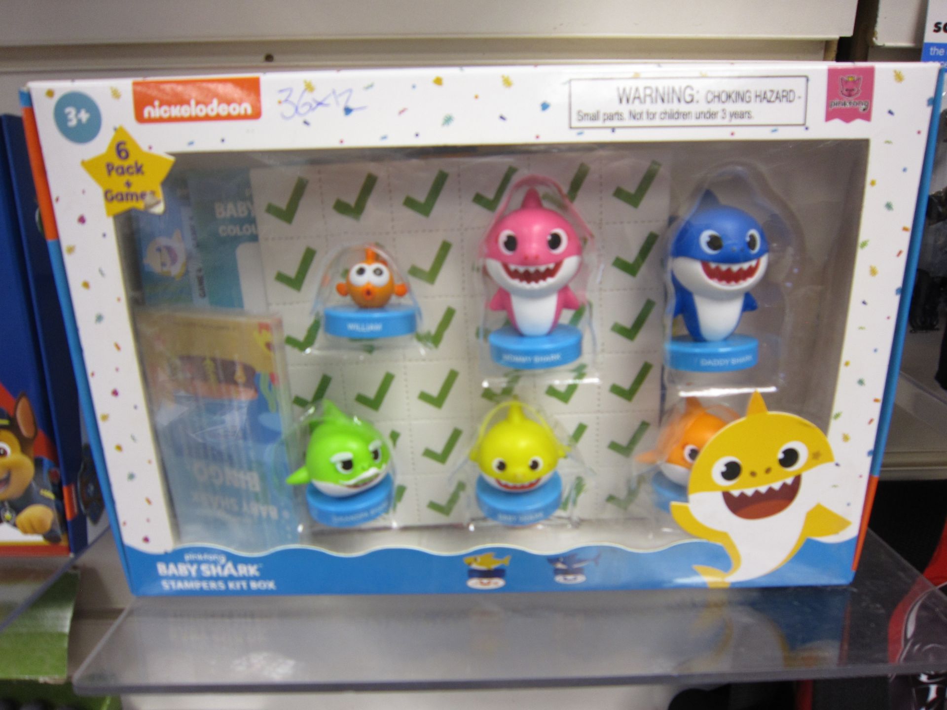 10Pcs Baby Shark Brand New Sealed 6 Pack Stamper Set With Games In Side Such As Snakes & Ladders...