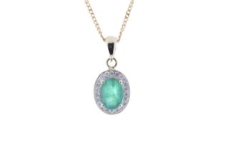 9ct Yellow Gold Diamond and Emerald Pendant 0.11 Carats