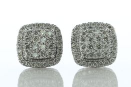 9ct White Gold 'Pillow' Diamond Cluster Stud Earring 1.00 Carats