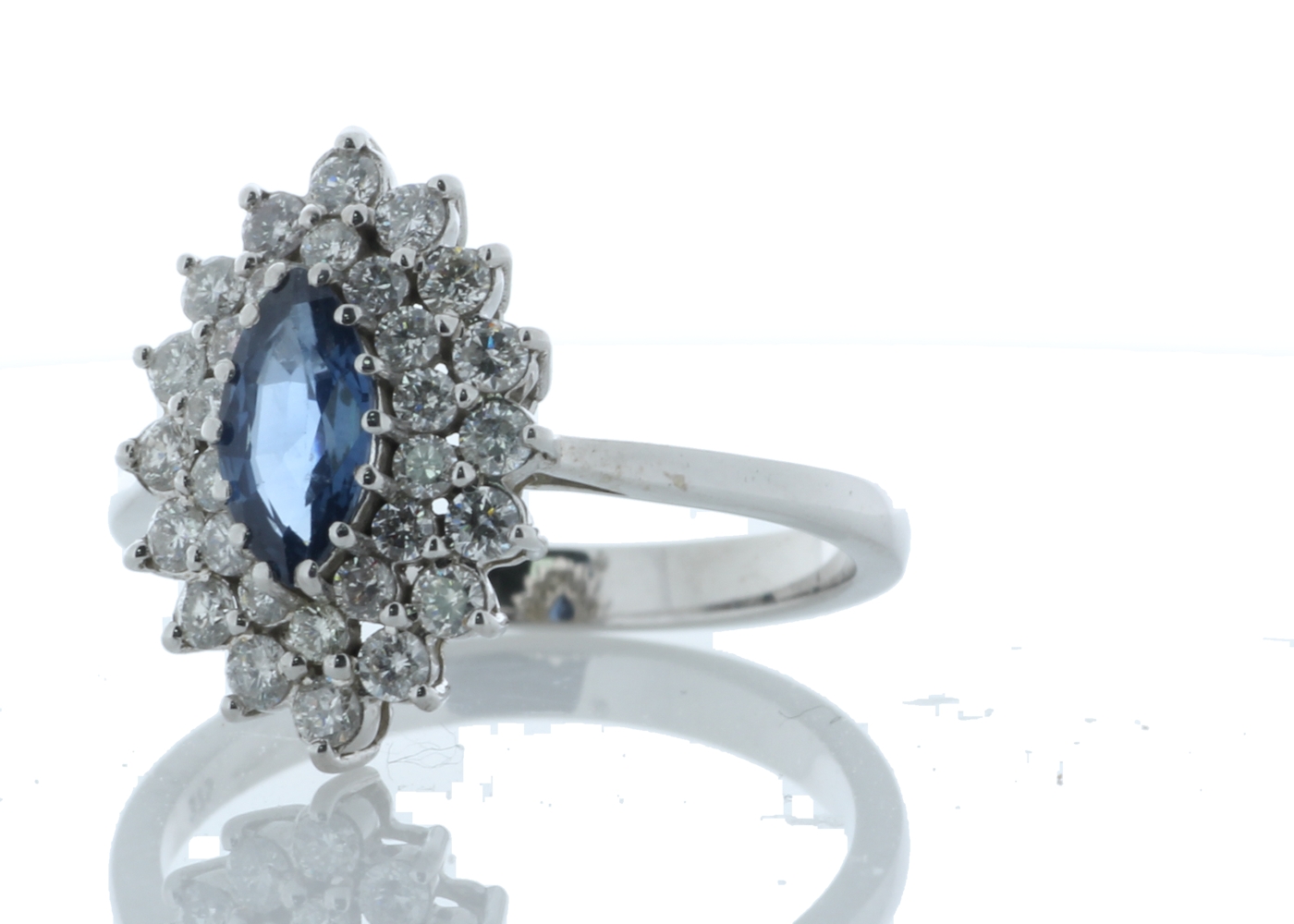 9ct White Gold Marquise Cluster Claw Set Diamond and Blue Topaz Ring 2.02 Carats - Image 2 of 4