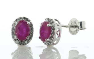 14ct White Gold Oval Cut Diamond and Ruby Stud Earring 0.10 Carats