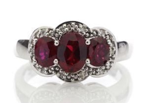 9ct White Gold Created Ruby Diamond Cluster Ring (R1.90) 0.08 Carats