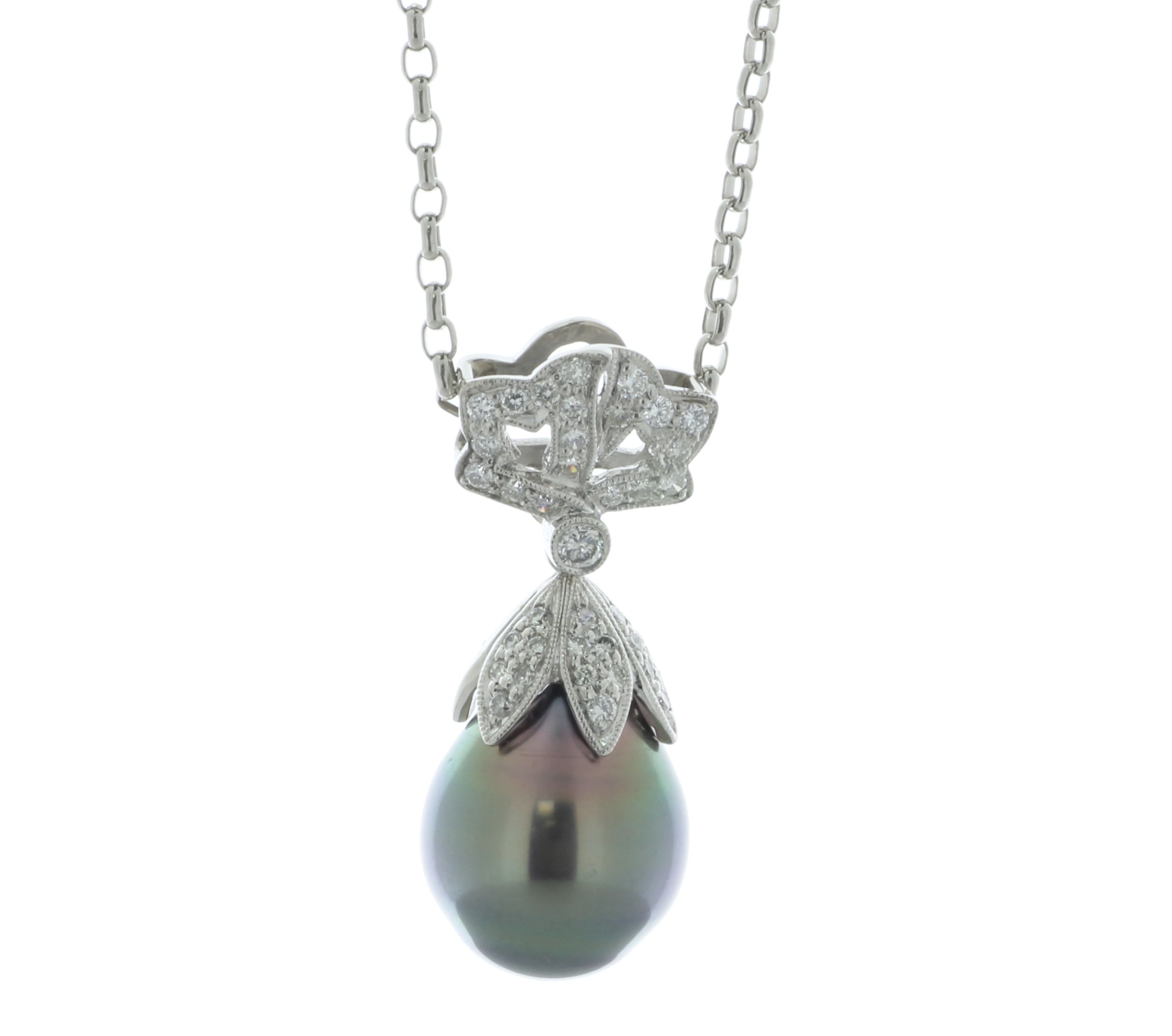 Platinum Ladies Diamond and Pearl Pendant 0.38 Carats