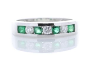 9ct White Gold Channel Set Semi Eternity Diamond and Emerald Ring (E0.20) 0.25 Carats