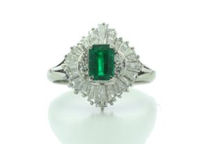 Platinum Cluster Diamond and Emerald Ring (0.37) 1.00 Carats