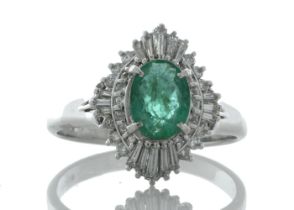Platinum Emerald Cluster Claw Set Diamond and Emerald Ring (E 1.16) 0.61 Carats