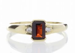 9ct Yellow Gold Emerald Cut Garnet Diamond Ring (G0.76) 0.05 Carats