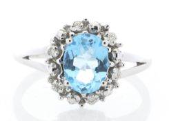 9ct White Gold Blue Topaz Diamond Cluster Ring (BT1.43) 0.04 Carats