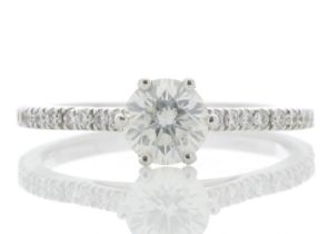 18ct White Gold Solitaire Diamond ring With Stone Set Shoulders (0.71) 0.90 Carats