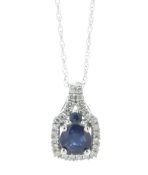14ct White Gold Sapphire With Halo Setting Diamond Pendant and Chain (S0.50) 0.10 Carats