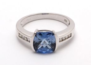 9ct White Gold Created Ceylon Sapphire Diamond Ring