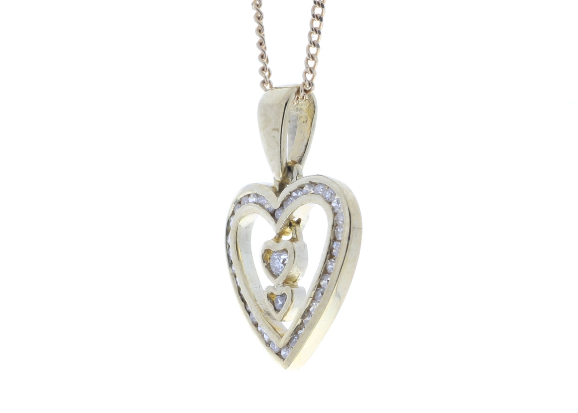 9ct Yellow Gold Heart Pendant Set With Diamonds & Two Hanging Inner Hearts 0.21 Carats - Image 4 of 6