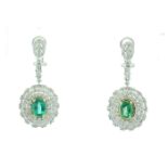 18ct White Gold Diamond and Emerald Drop Earrings (E2.61) 3.74 Carats