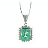 Platinum Diamond and Emerald Pendant (E1.80) 0.24 Carats