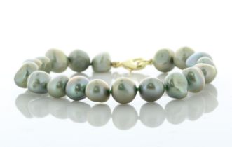 Freshwater Baroque Shaped Cultured 8.0 - 8.5mm Pearl Bracelet With Gold Plated Clasp