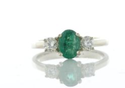 18ct Yellow Gold Three Stone Oval Cut Diamond and Emerald Ring (E0.73) 0.37 Carats