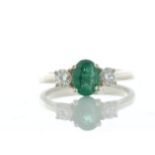 18ct Yellow Gold Three Stone Oval Cut Diamond and Emerald Ring (E0.73) 0.37 Carats