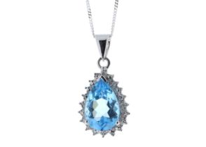 9ct White Gold Diamond and Blue Topaz Pendant (BT3.21) 0.01 Carats