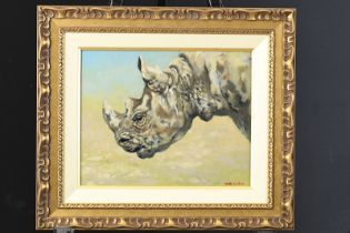 Original Oil Painting by Joel Kirk ""White Rhino""