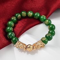 New! Green Jade Beads Feng Shui Dragon Adjustable Bracelet