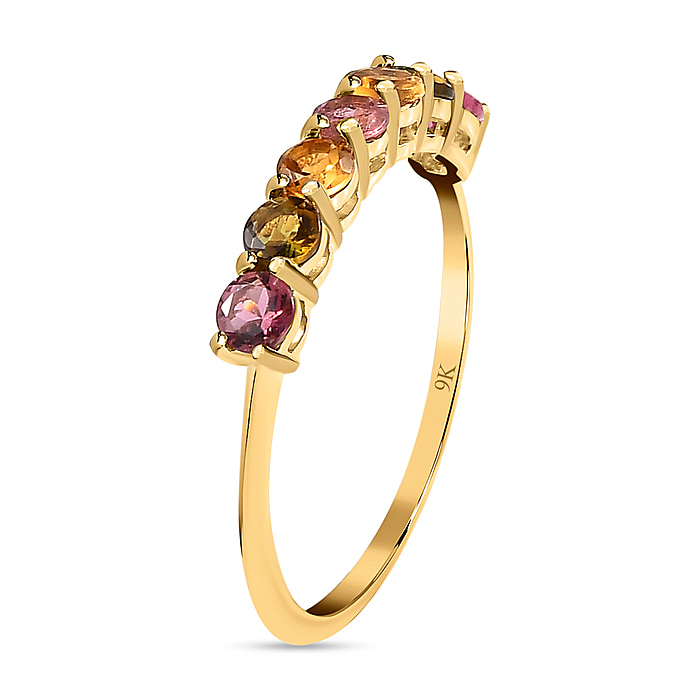 New! 9K Yellow Gold Multi-Tourmaline 7 Stone Band Ring - Image 4 of 5